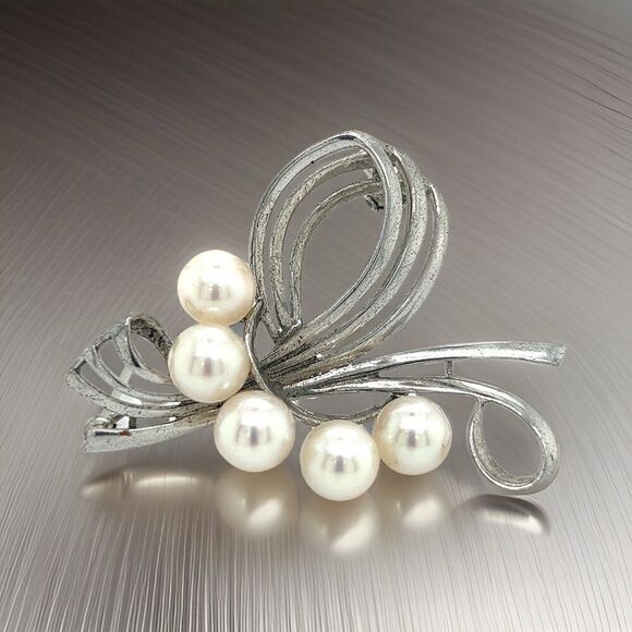 Mikimoto Estate Akoya Pearl Brooch Pin Sterling Silver 7 mm M289 - Picture 1 of 11